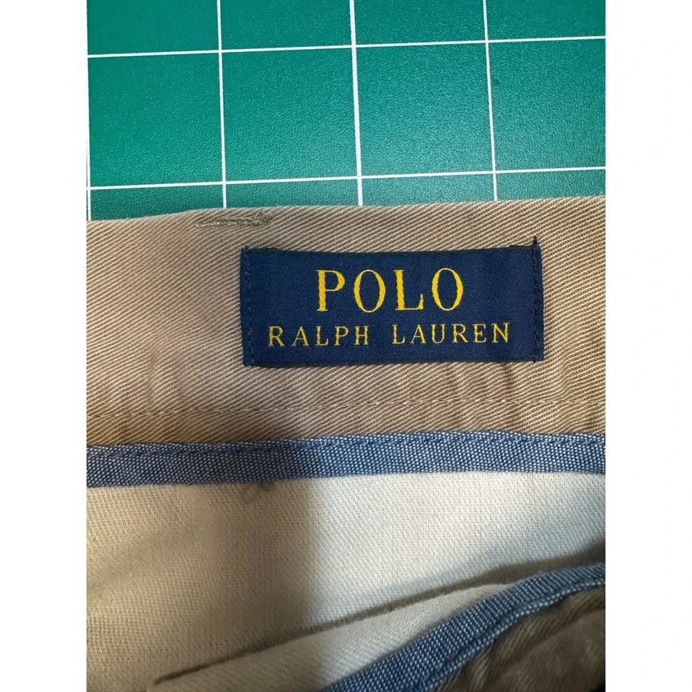 Polo Ralph Lauren Mens Khaki Chino Shorts Tan Cotton Twill Size 36 Flat Front